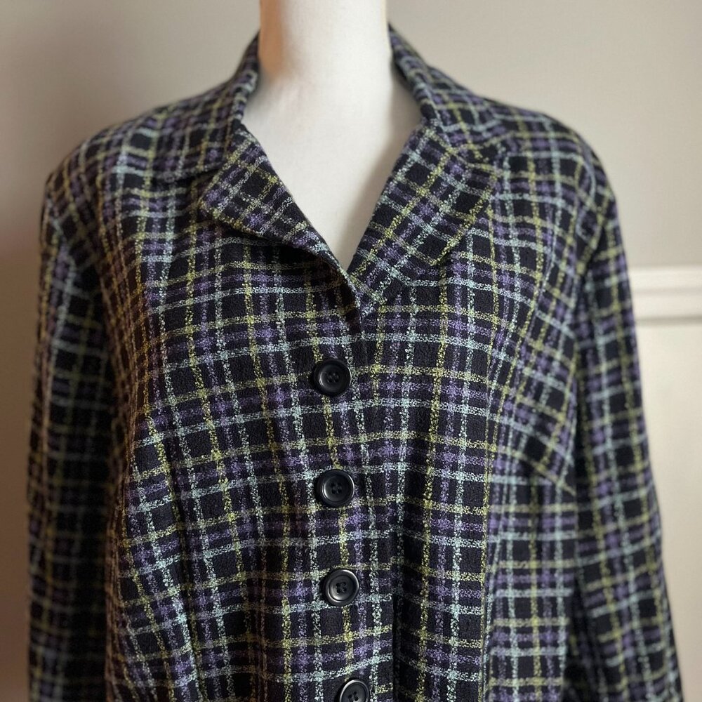 Grunge Spago Plaid Jacket Purple Green Wool Blend SZ 20 XXL